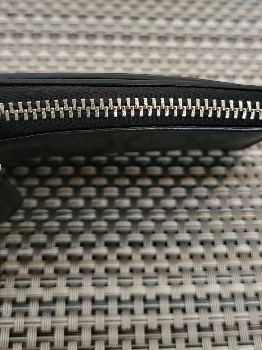 COACH Black Signature Zip Card Case Keyring